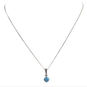 Blue Lab Opal Sterling Silver Pendant Necklace NIB